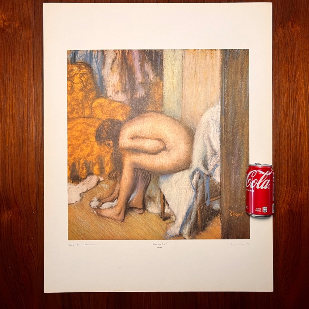 Vintage Large Degas Art Print After the Bath Nude Lady Lithograph USA MCM Decor